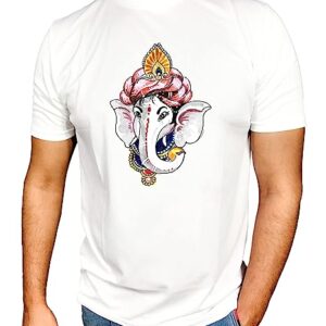 Ganesha Printed Mens White Half Sleeves T-Shirts