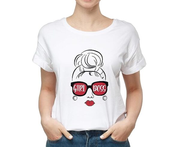 Tee Print Girl BOSS Specs 100% Cotton Round Neck Printed T Shirt for Girls