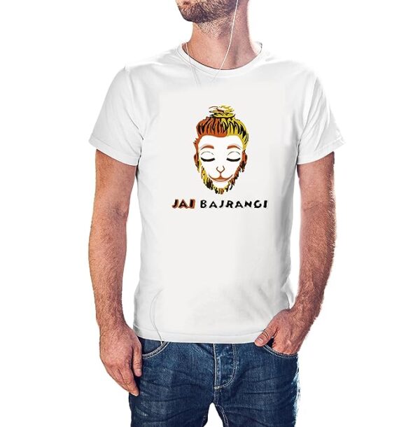 Jai BAJRANG Bali 100% Cotton Round Neck Graphic Printed T Shirt for Men Women, Quote Tshirts, Graphic tees, Spiritual t Shirt