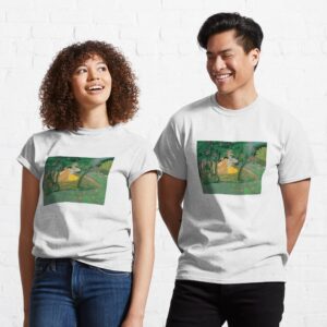 Radha and Krishna embrace in a grove of flowering trees Classic T-Shirt