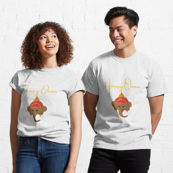 Happy Onam Indian Festival Yellow Ganesh and Brown Elephant Souvenir Gift idea for India Lovers Classic T-Shirt