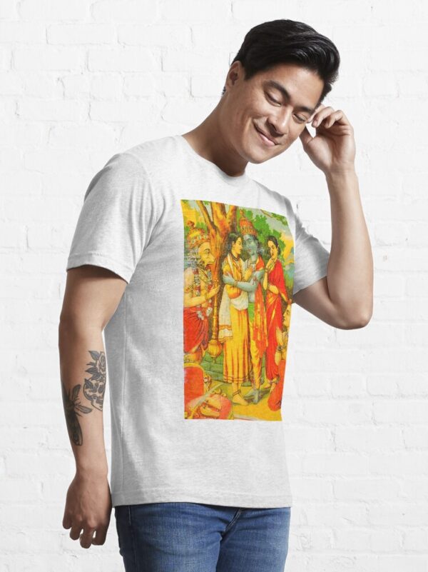 Bharata welcoming Rama, Sita, Lakshmana and Hanuman to Ayodhya (Raja Ravi Varma) - Yoga and Meditation - Classic Hipster - Vintage Art of India Essential T-Shirt